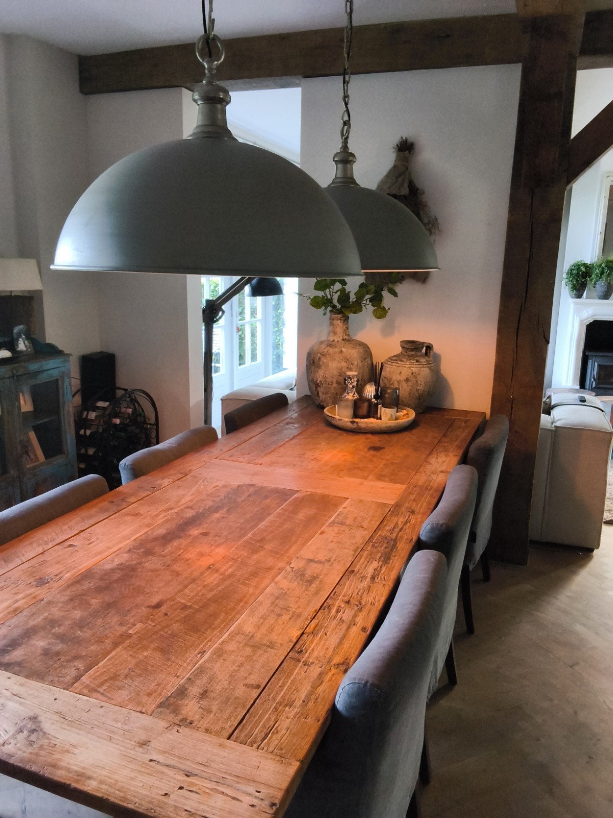 Eetkamerstoelen 6 stof Kiss, grijs shabby sjiek landelijk, Ophalen, Landelijk, industrieel, Zo goed als nieuw, Vijf, Zes of meer stoelen