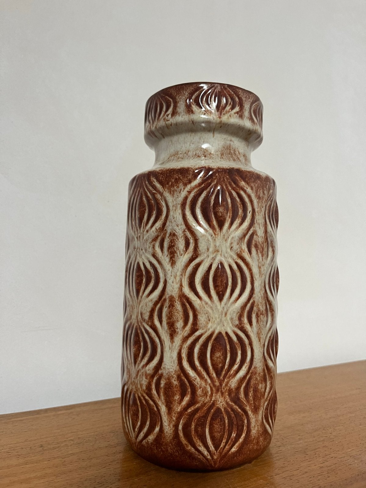 West Germany Uien Vaas - Vintage Beige Bruin Terra Tinten, Ophalen of Verzenden