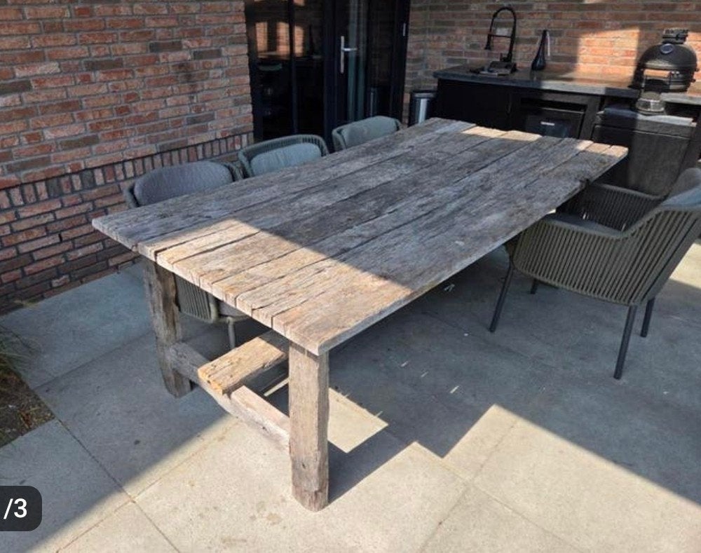 Robuuste houten tuintafel, Ophalen of Verzenden, Gebruikt, Rechthoekig, Hout