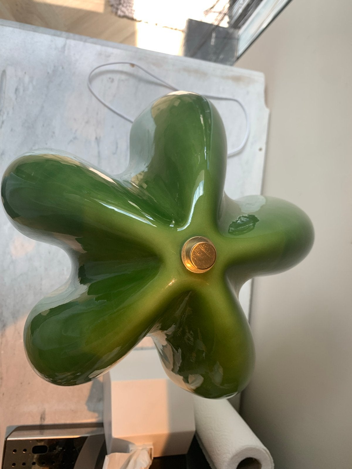 Groene bloem tafellamp - stekker of Oplaadbaar met USB, Ophalen, Zo goed als nieuw