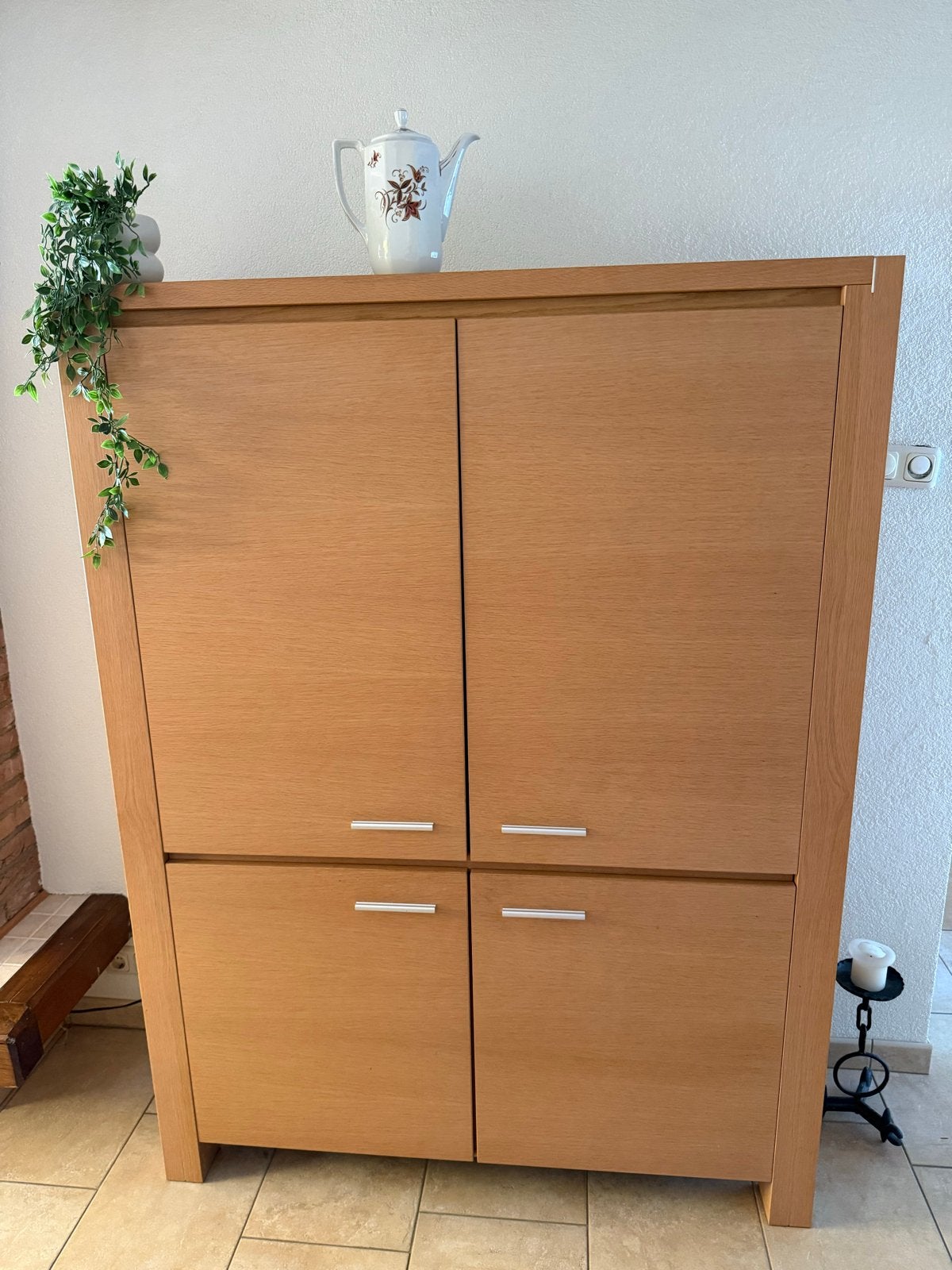 Eikenhouten eettafel met 4 stoelen, Ophalen, Gebruikt, Eikenhout, 50 tot 100 cm