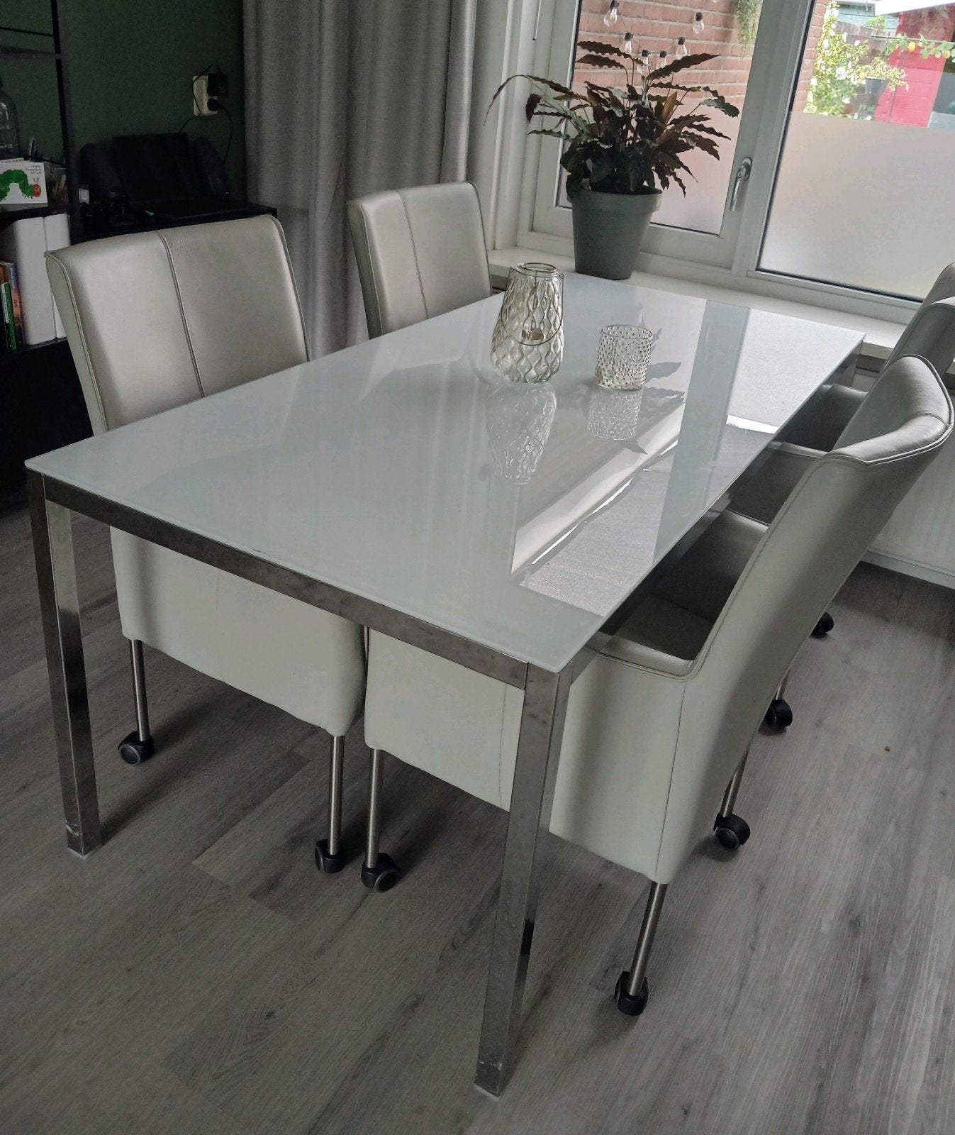 Hoogglans witte eettafel 4/6 personen 180/85/75 cm, Ophalen, Rechthoekig, 150 tot 200 cm, 50 tot 100 cm