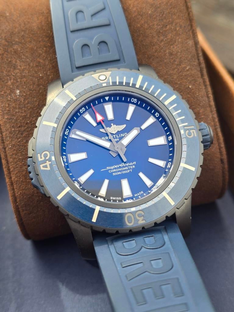 Breitling Superocean automatic 48mm titanium fullset, Ophalen of Verzenden, Zo goed als nieuw, Leer, Omega