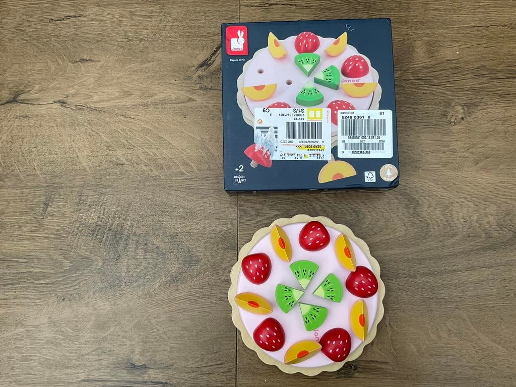 Nieuwe Janod Mijn Eerste Fruittaart houten taart in doos, Ophalen, Nieuw, Hout, Speelkeuken-accessoire