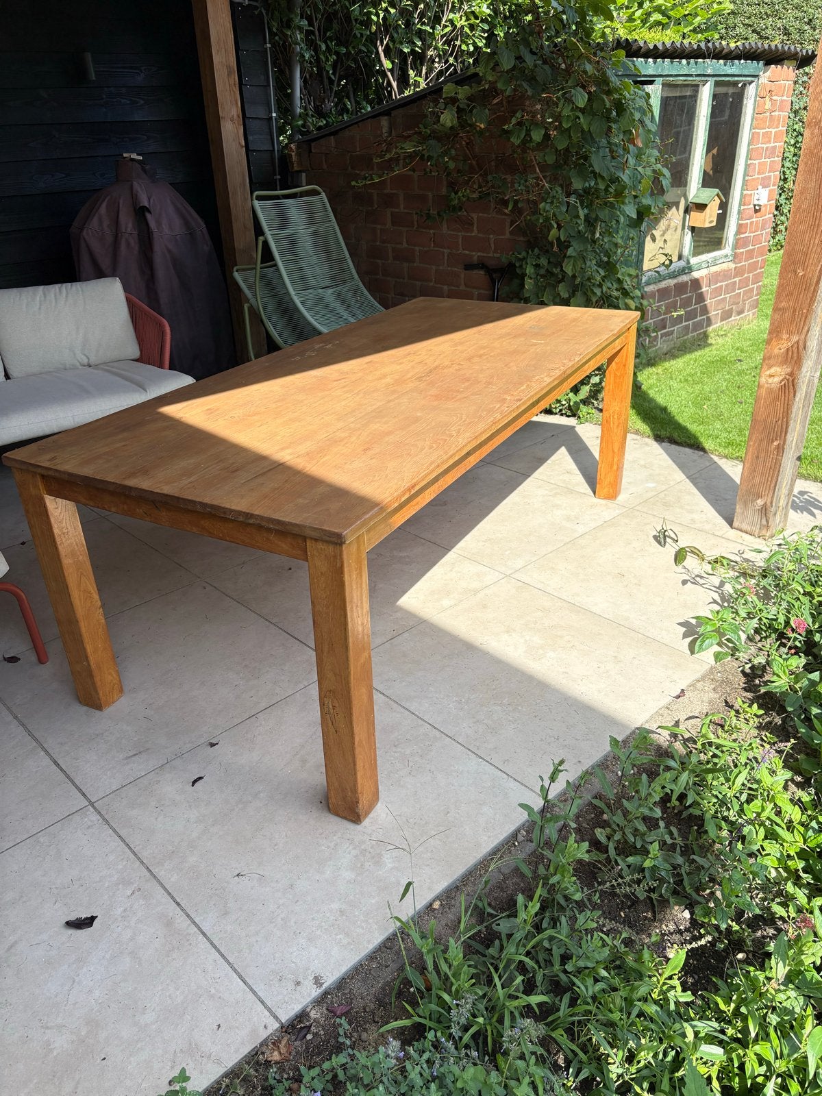 Robuuste houten eettafel, Ophalen, Gebruikt, 100 tot 150 cm, 200 cm of meer