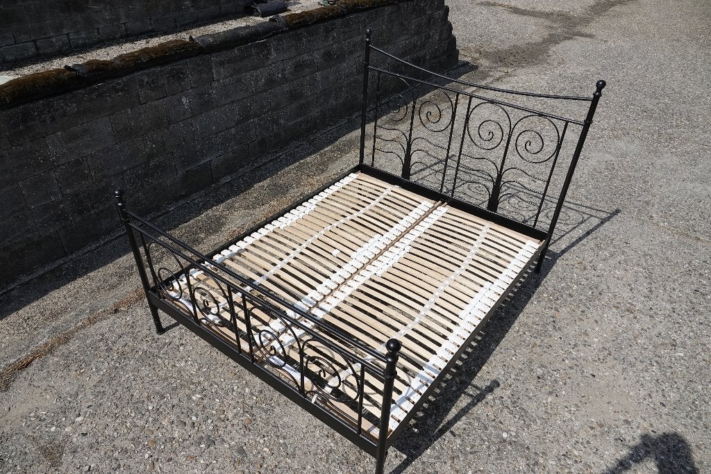 Zwart metalen bed incl verstelbare lattenbodems, Ophalen, Zwart, Tweepersoons, 200 cm