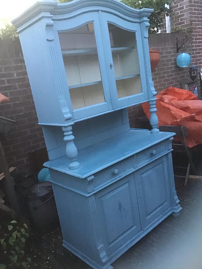 Leuk grenenhouten kastje in de blauwe krijt verf, Ophalen of Verzenden