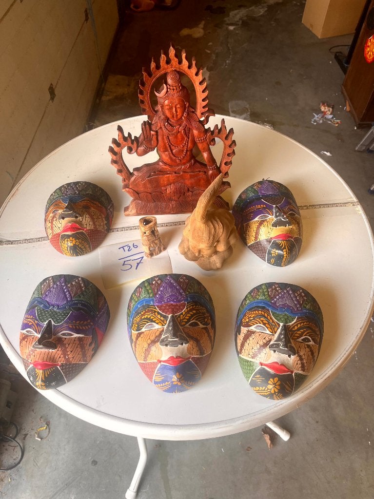 Balinese maskers met Shiva en houtsnijwerk, Ophalen of Verzenden, Zo goed als nieuw, Beeld(je), Hindoeïsme