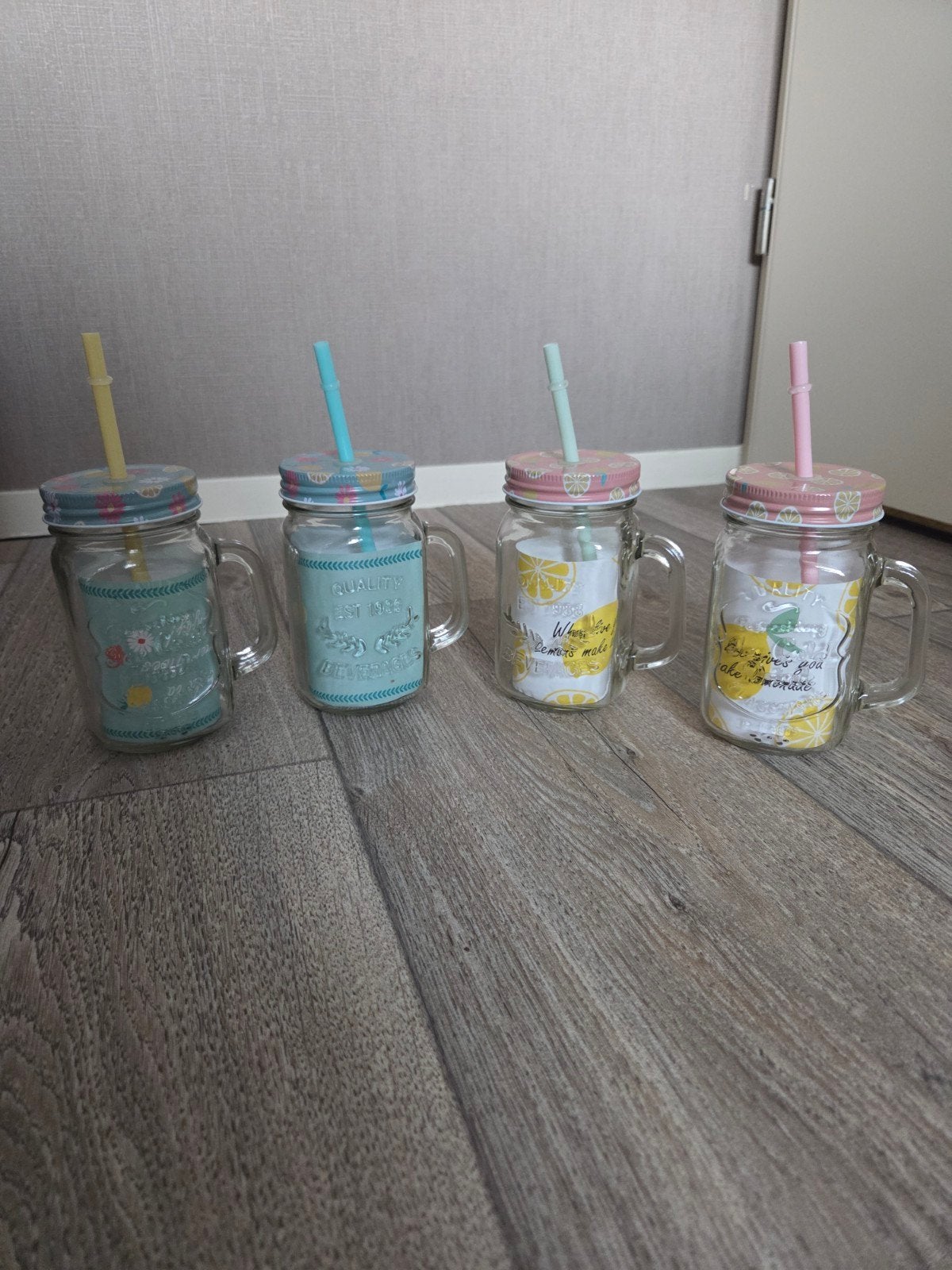 Set van 4 Mason Jars drinkglazen met rietje, Huis en Inrichting, Keuken | Servies, Glas of Glazen, Nieuw, Ophalen of Verzenden