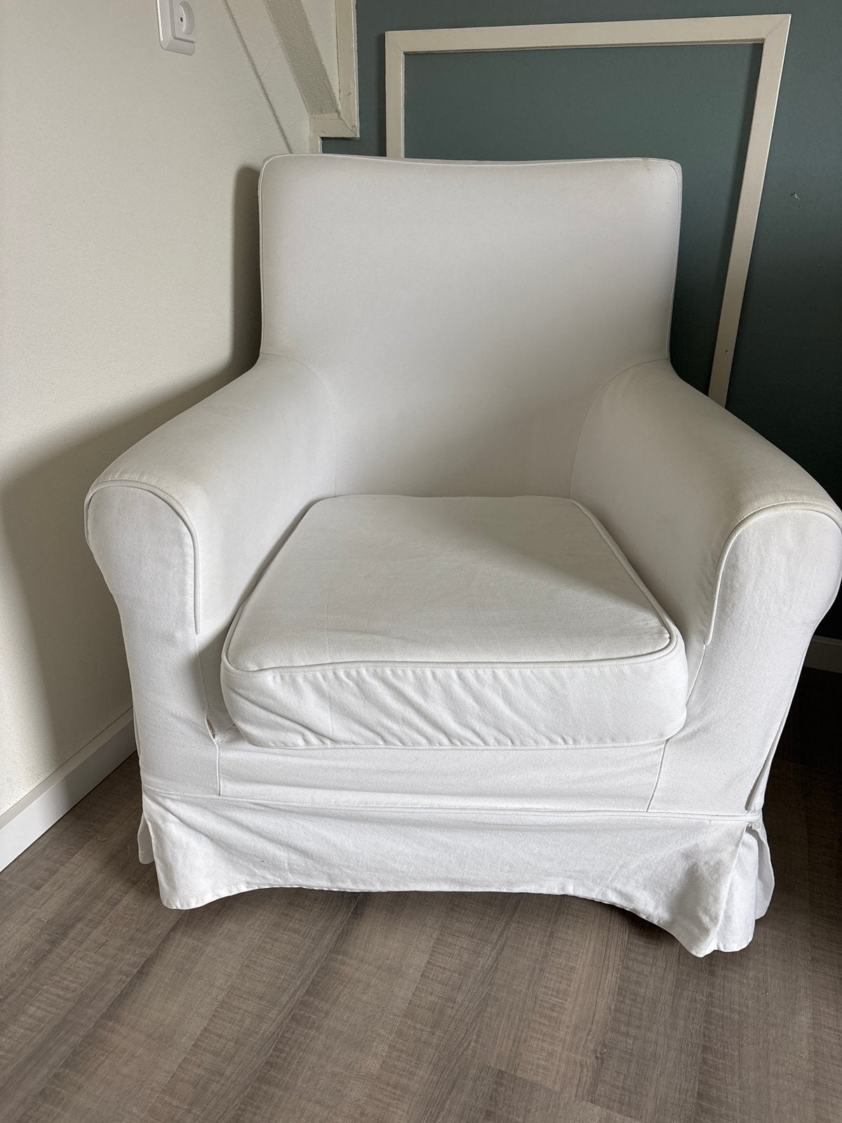 Witte fauteuil met afneembare hoes, Ophalen, Gebruikt, Stof, 75 tot 100 cm