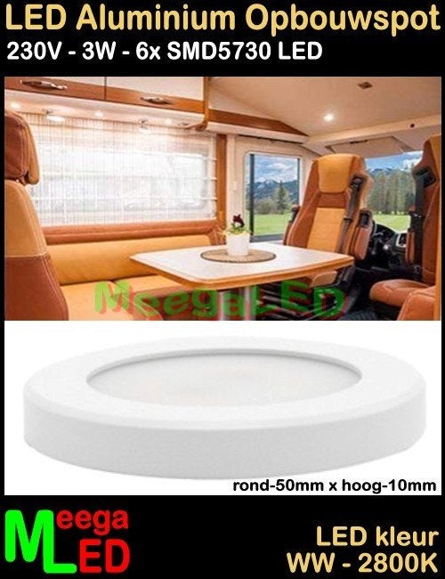 LED Camper onderbouwspot panel spot 3 Watt Warm 230V - M30, Ophalen of Verzenden, Nieuw