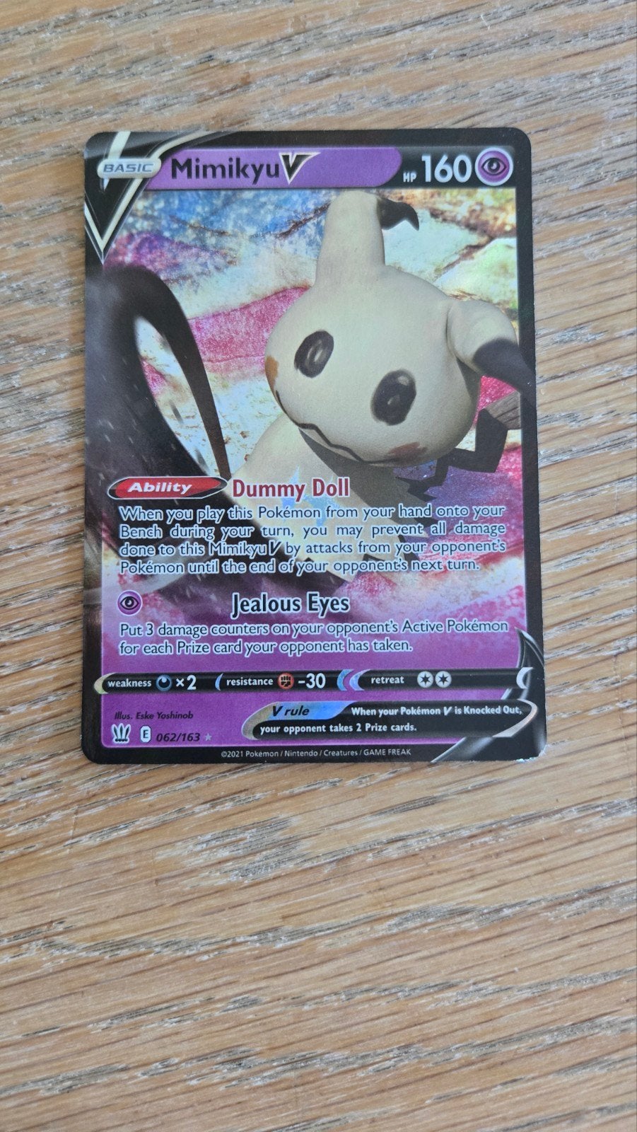Pokémon Kaart Mimikyu V (062/163) - Zo goed als nieuw, Ophalen of Verzenden, Zo goed als nieuw, Losse kaart