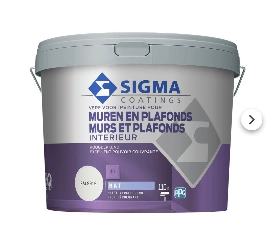 Sigma RAL 9010 muurverf (mat) - 10 liter, Ophalen, Wit, Nieuw, Verf