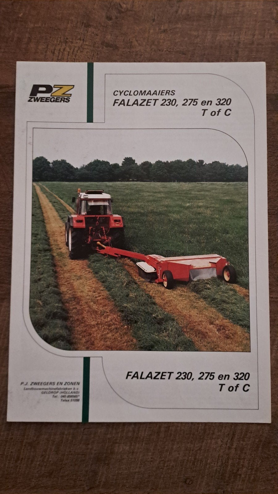folder PZ Zweegers CYCLOMAAIERS FALAZET 230, 275, en 320, Ophalen of Verzenden, Zo goed als nieuw, Folder