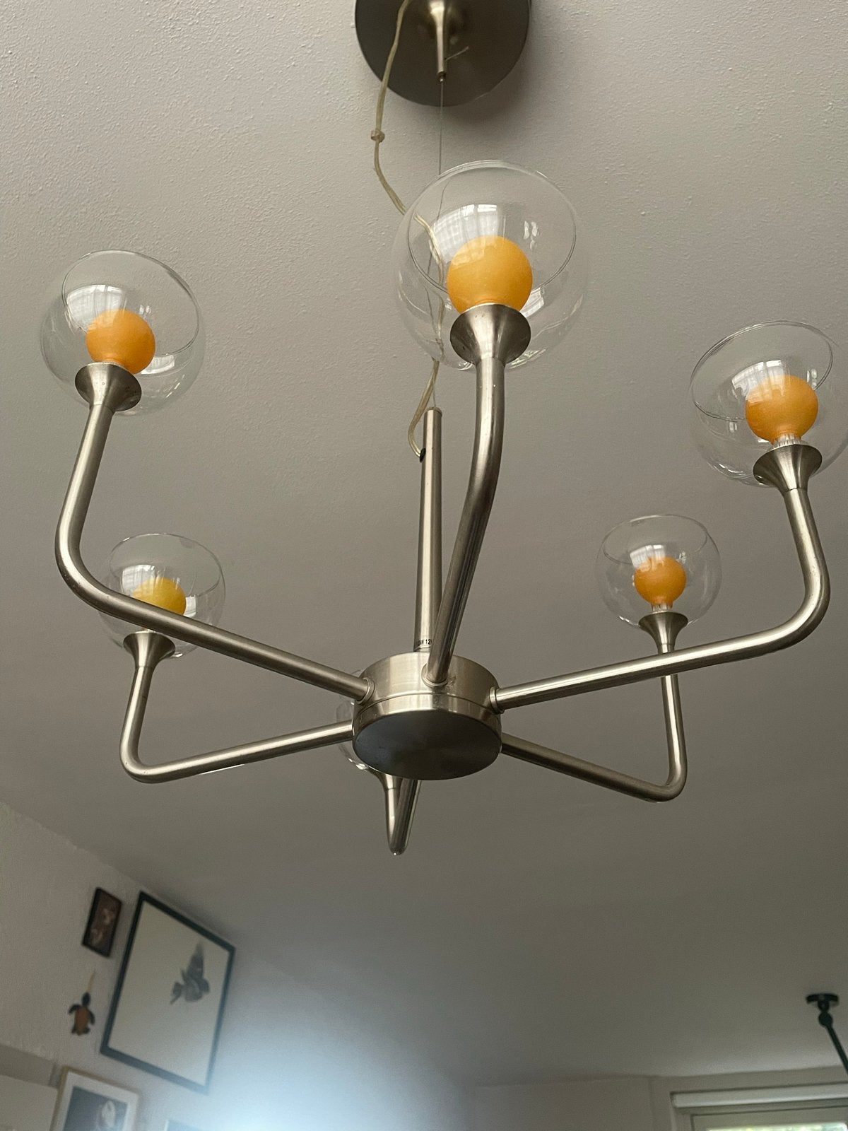Ikea design hanglamp met 5 glazen bollen, Ophalen, Gebruikt, Vintage, Overige fittingen