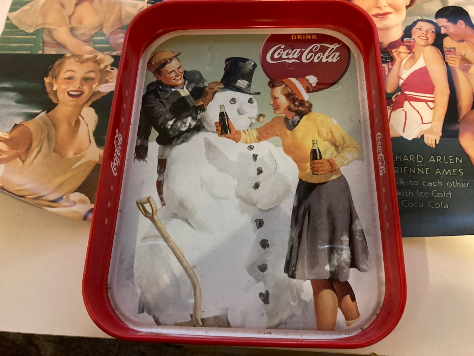 Vintage Coca-Cola dienblad en poster - Kerst en zomer, Ophalen of Verzenden, Gebruikt, Gebruiksvoorwerp