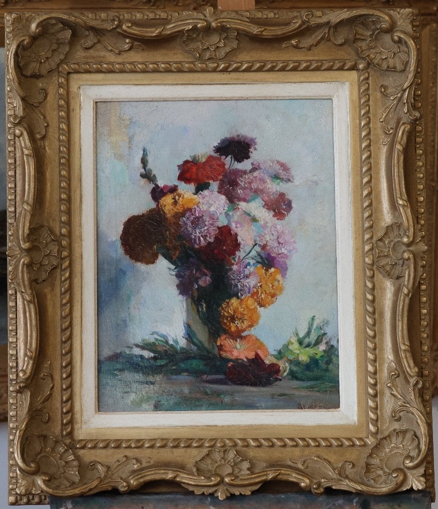Willem Korteling, 1889-1964 stilleven met bloemen schilderij, Antiek en Kunst, Bloemen, Doek, Impressionistisch, Ophalen of Verzenden
