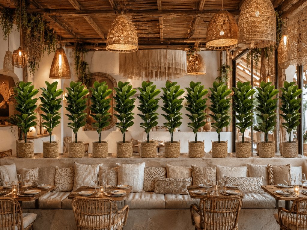 9 x Kunstplant Ficus Elastica/Rubberplant Nieuw 130 cm hoog, Ophalen, Groen, Nieuw, Met pot of vaas