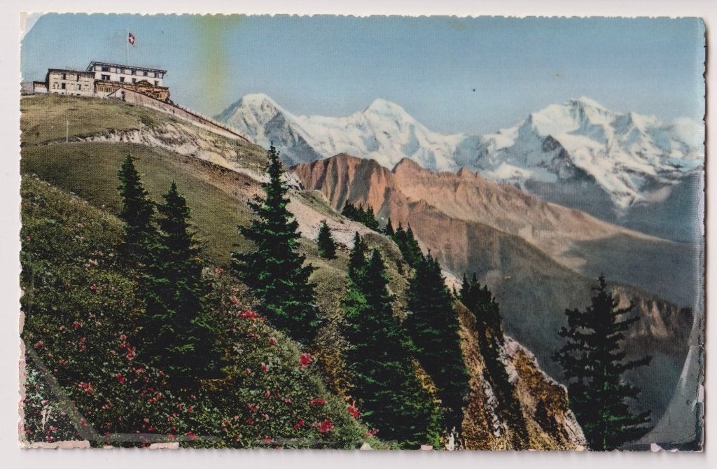 1863 Hotel op bergtop met besneeuwde Alpen Zwitserland B30, Verzenden, Voor 1920, Ongelopen, Overig Europa