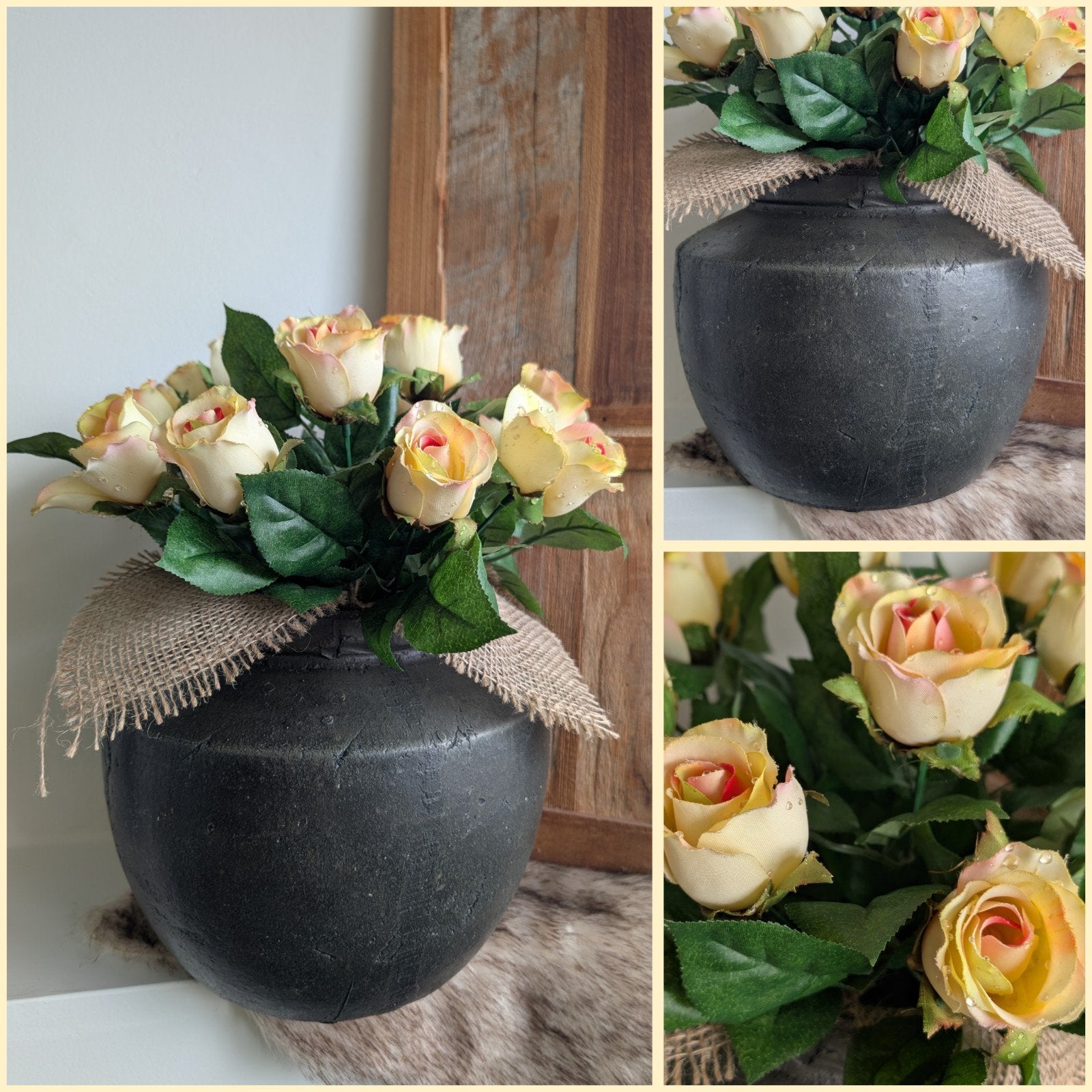 Brynxz kruik inclusief zijdeboeket rozen, Ophalen, Binnen, Geel, Boeket