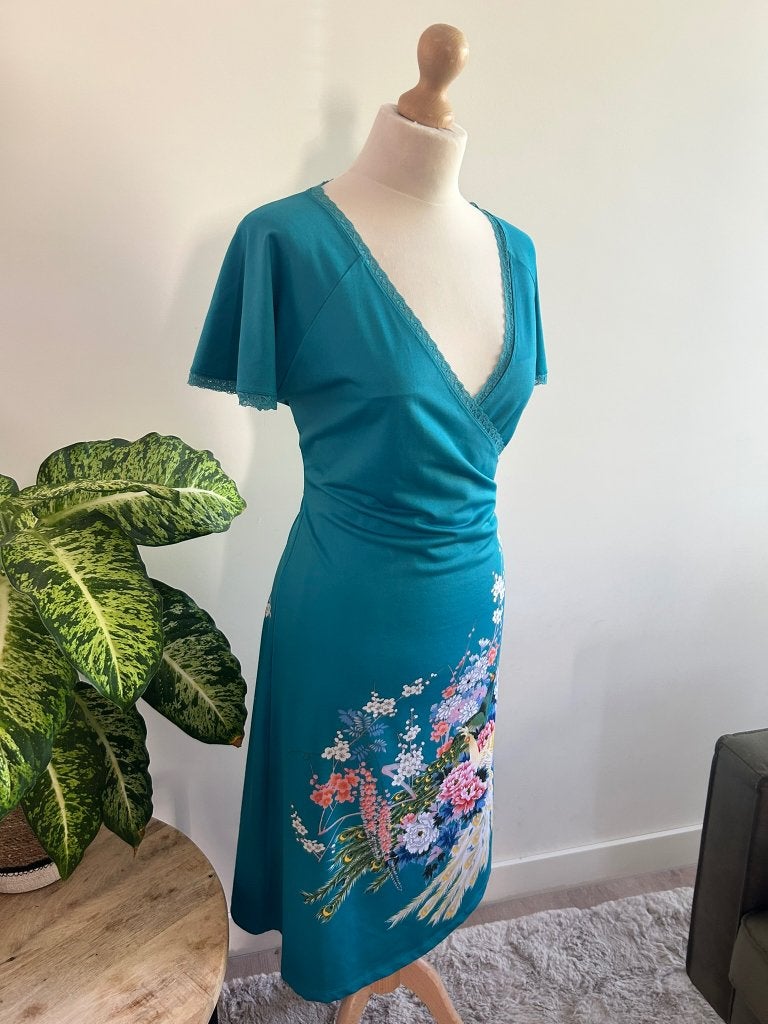 King Louie maat L blauwe Aziatische crossdress jurk 3368, Blauw, Maat 42/44 (L), Ophalen of Verzenden, Zo goed als nieuw