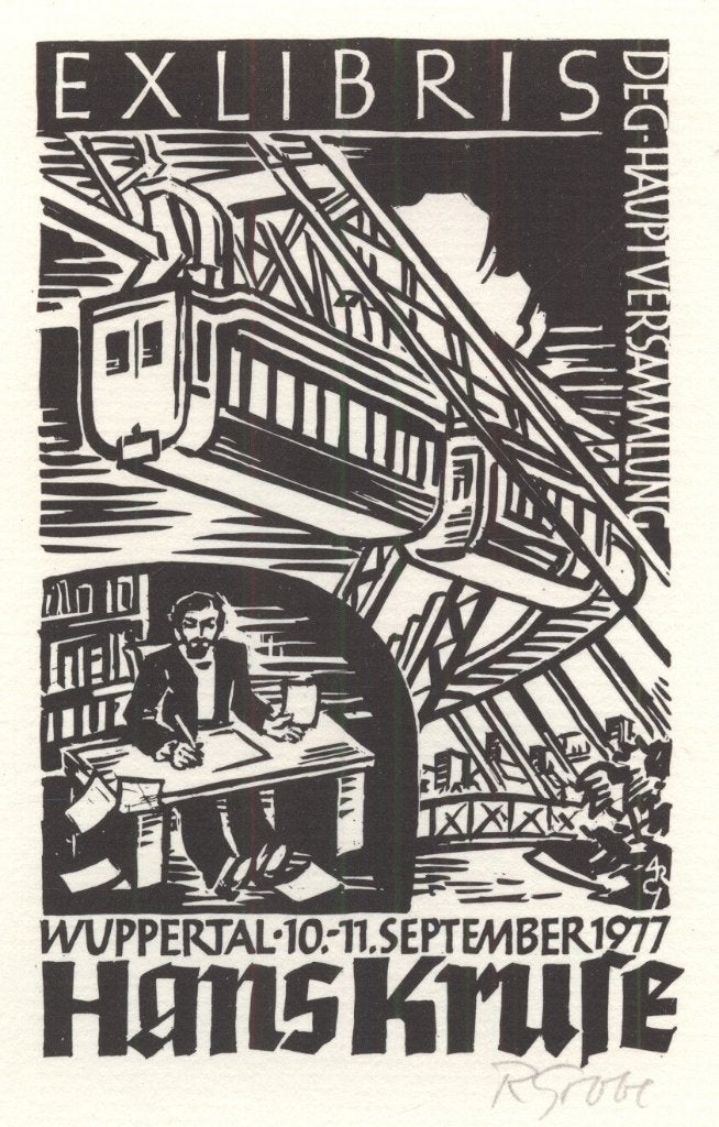 1172 Ex Libris Duitsland : Rudolf Grobe, 1977, Antiek en Kunst, Kunst | Etsen en Gravures, Verzenden, Ex libris