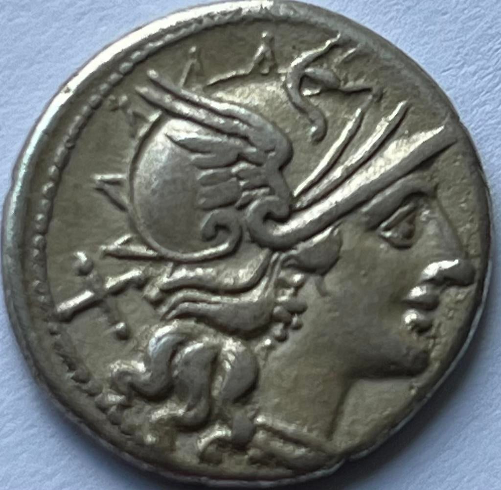Romeinse Republiek schaarse denarius 155 voor Christus, Postzegels en Munten, Munten | Europa | Niet-Euromunten, Ophalen of Verzenden