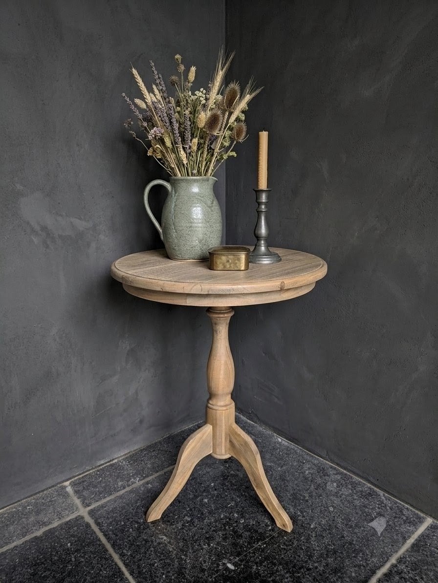 Houten wijntafeltje - Rond bijzettafeltje, Huis en Inrichting, Ophalen, Gebruikt, Rond, 60 cm of meer