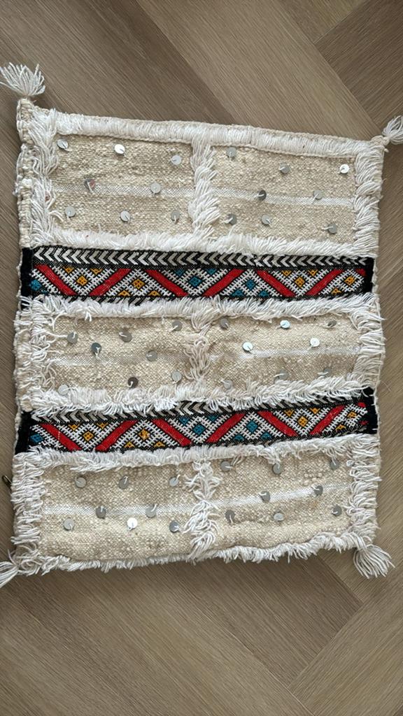 Marokkaans Marrakech Berber kussenhoes, Huis en Inrichting, Ophalen of Verzenden, Zo goed als nieuw, Beige, Vierkant