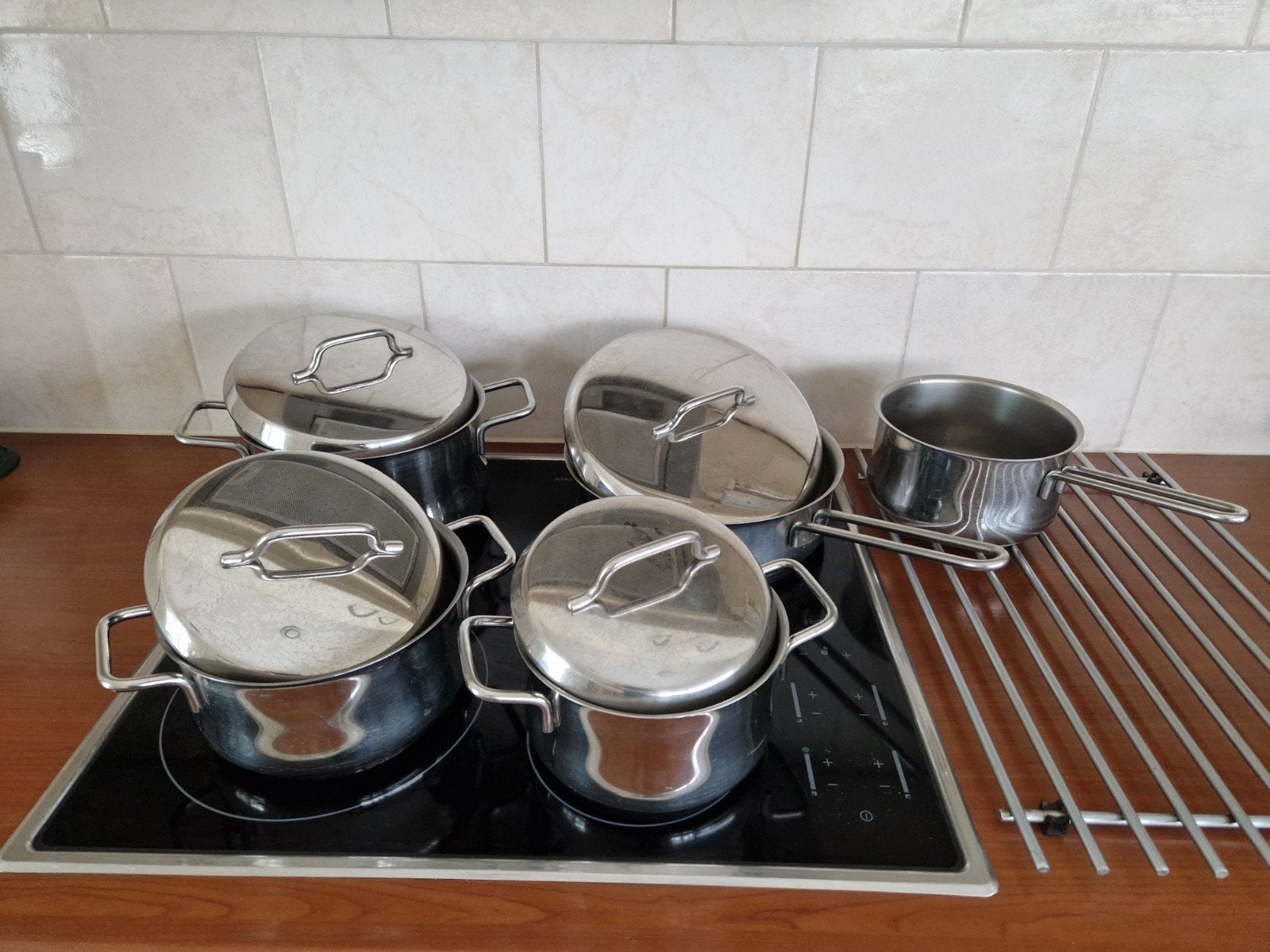BK pannenset 5-delig, Ophalen, Gebruikt, Rvs, Pannenset