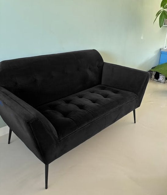 DutchBone Kate Zwart Velvet 2-persoons Bankje, Ophalen, 150 tot 200 cm, Tweepersoons, 75 tot 100 cm