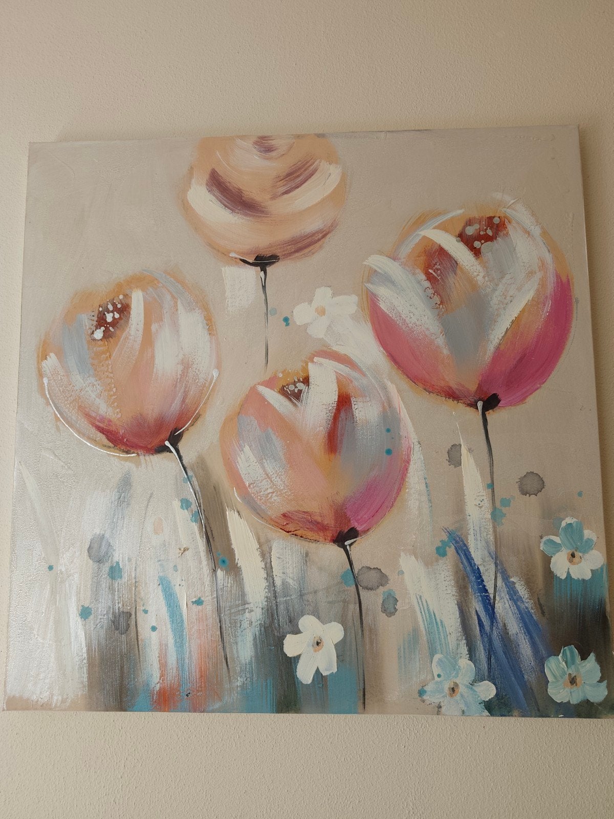 Schilderij met abstracte bloemen, Ophalen, Acrylverf, Handgeschilderd, Bloemen