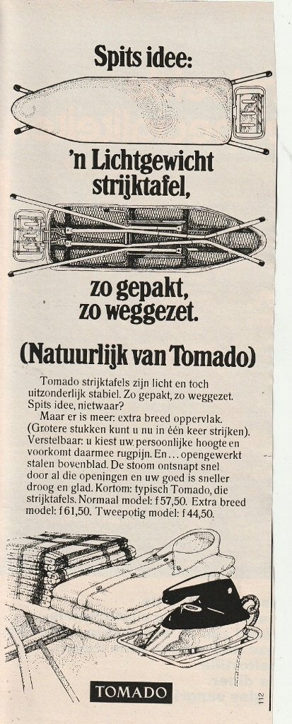 Retro reclame 1971 Tomado strijktafel zo weggezet, Verzenden, Overige typen