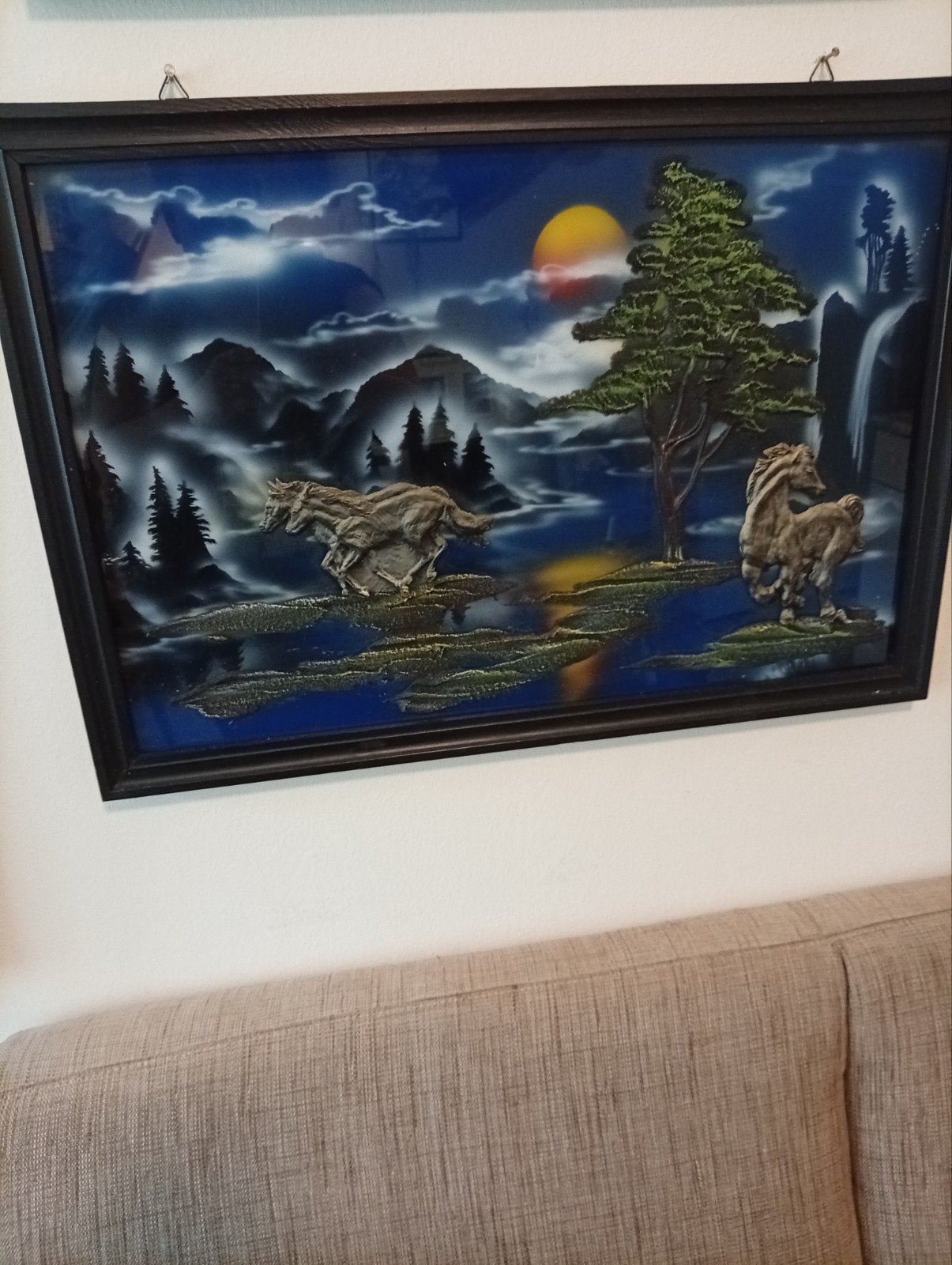 Mooie schildery in glas met paarden, Antiek en Kunst, Kunst | Schilderijen | Modern, Ophalen of Verzenden