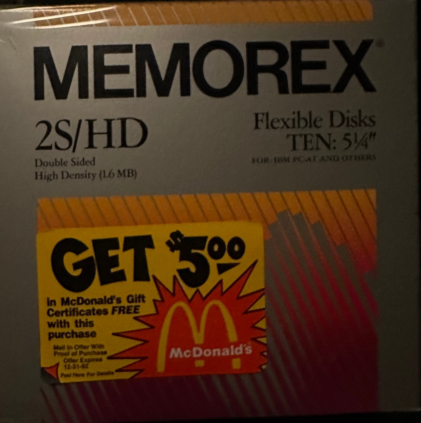 Sealed memorex 2s/HD 10 x 5 1/4 floppy disks mcdonalds promo, Computers en Software, Ophalen of Verzenden