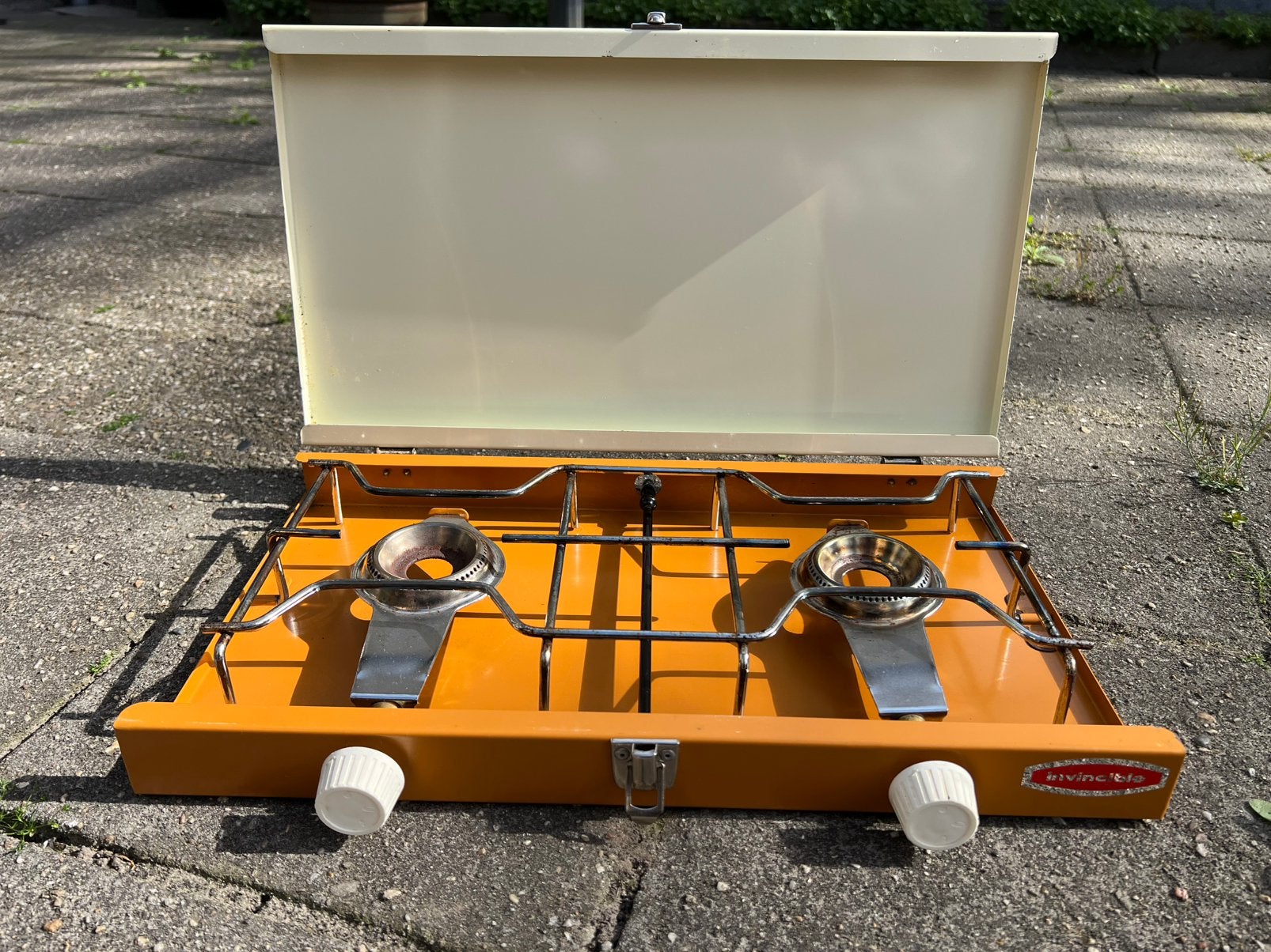 Vintage invicible camping gaskomfoor 2-pits, Ophalen