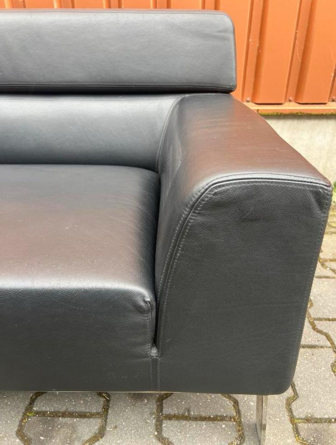 Artifort Lex loveseat fauteuil - zwart leder -, Ophalen, Luxe design, Gebruikt, 75 tot 100 cm