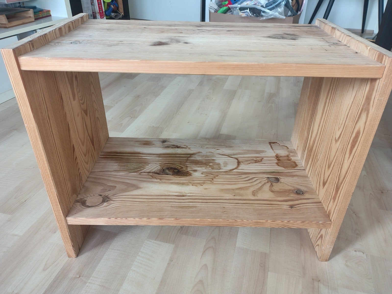 2 Massief grenen bijzettafel/nachtkastje - veelzijdig, Ophalen of Verzenden, Gebruikt, Rechthoekig, Minder dan 55 cm