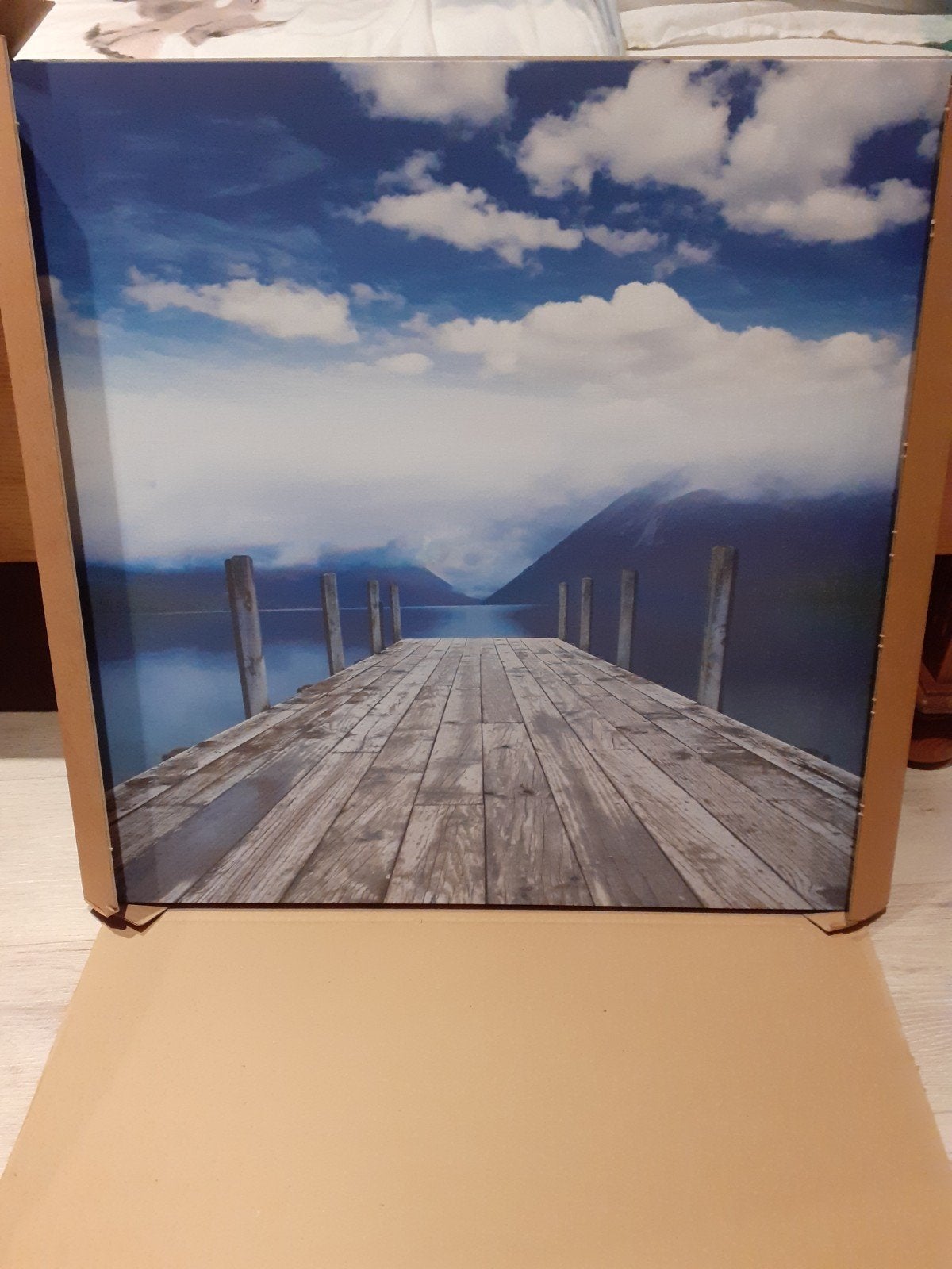 Canvas schilderij natuur bergen zee 60x60cm, 50 tot 75 cm, Nieuw, Ophalen of Verzenden, Schilderij