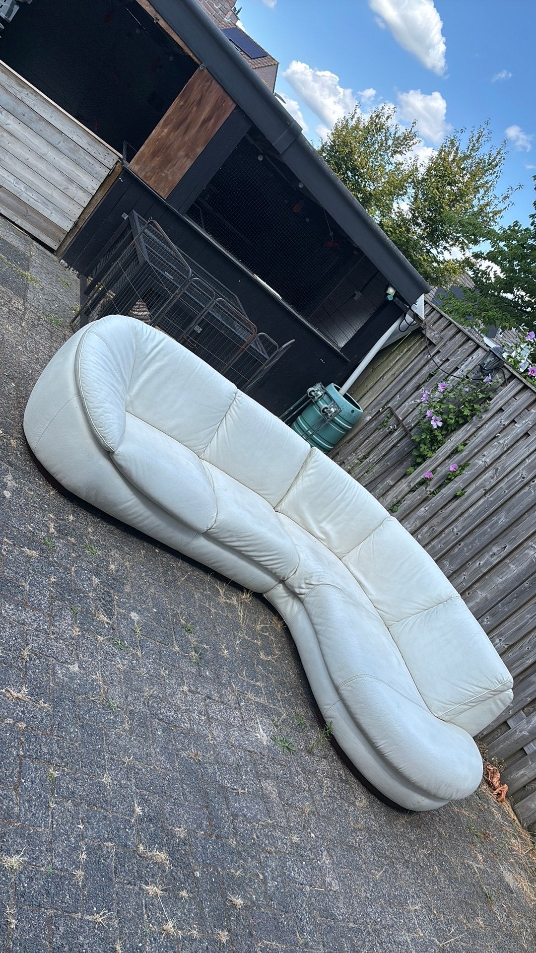 Leren witte bank, Huis en Inrichting, Ophalen, 250 tot 300 cm, Gebruikt, 100 tot 125 cm