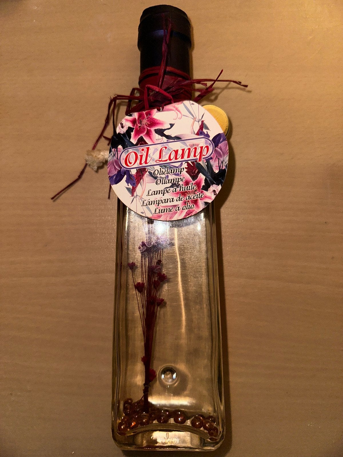 Decoratieve olielamp in fles met bloemen, Overige merken, Meerkleurig, Nieuw, Ophalen of Verzenden
