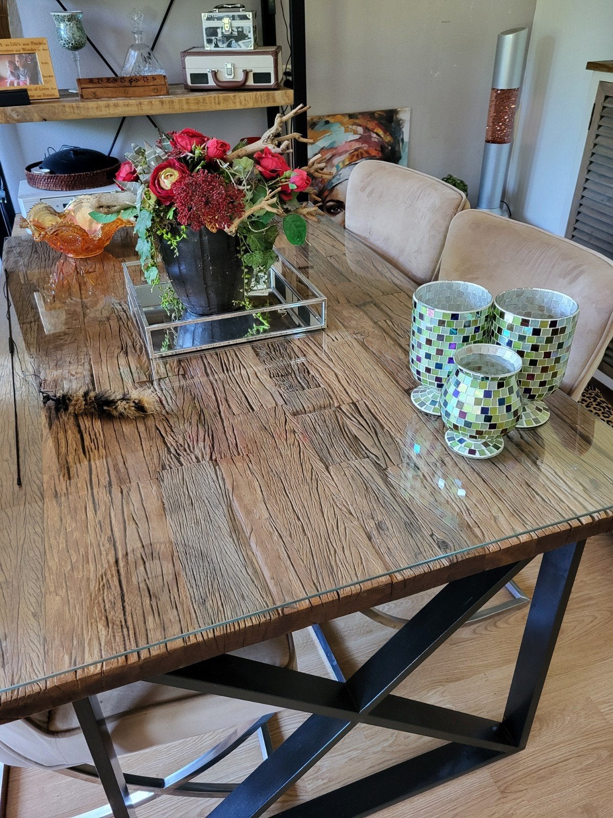 Eric Kuster eettafel met facet geslepen glasplaat, Huis en Inrichting, Tafels | Eettafels, Ophalen, Modern, Luxe, Design, Gebruikt
