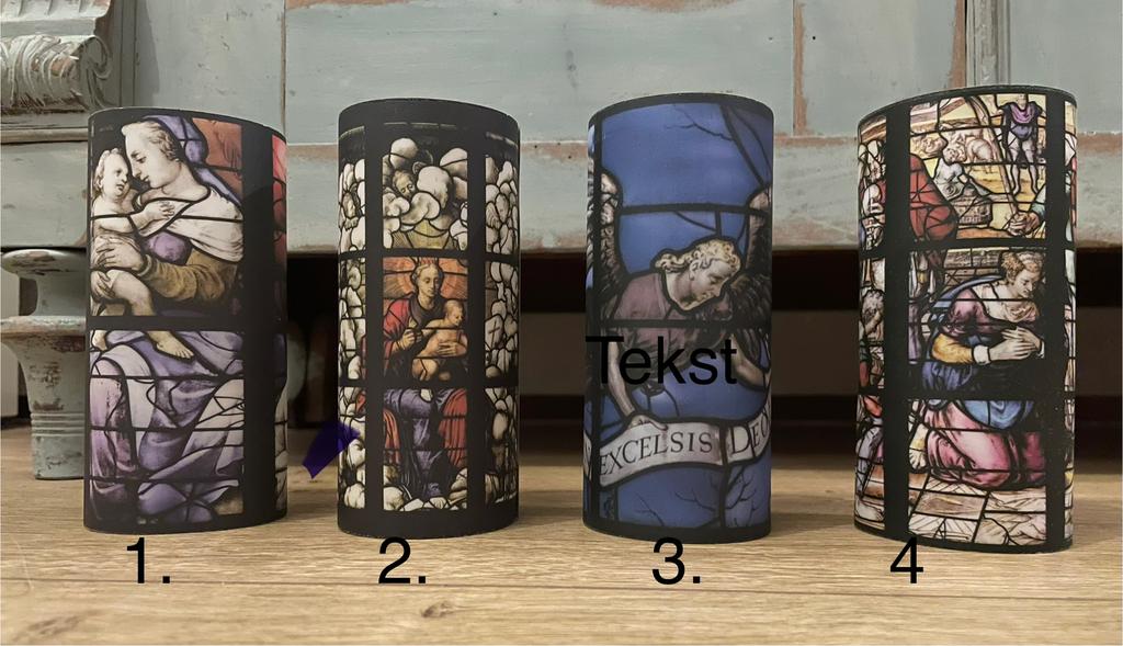 8 kandelaars Sint Janskerk Gouda glas in lood candlecover, Ophalen of Verzenden, Zo goed als nieuw, Overige materialen, Minder dan 25 cm