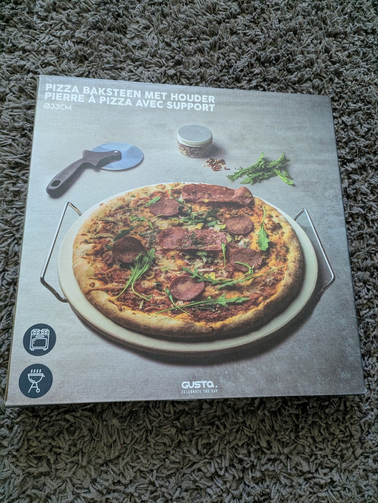Gusto Pizzasteen met Houder - Nieuw in Doos, Ophalen of Verzenden, Nieuw, Gusto