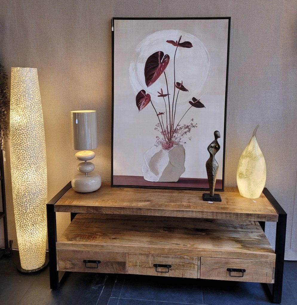 Lage tv kast, schelpenlamp, schilderij, beeld figuur, Industrieel, modern, 150 tot 200 cm, Nieuw, Minder dan 100 cm