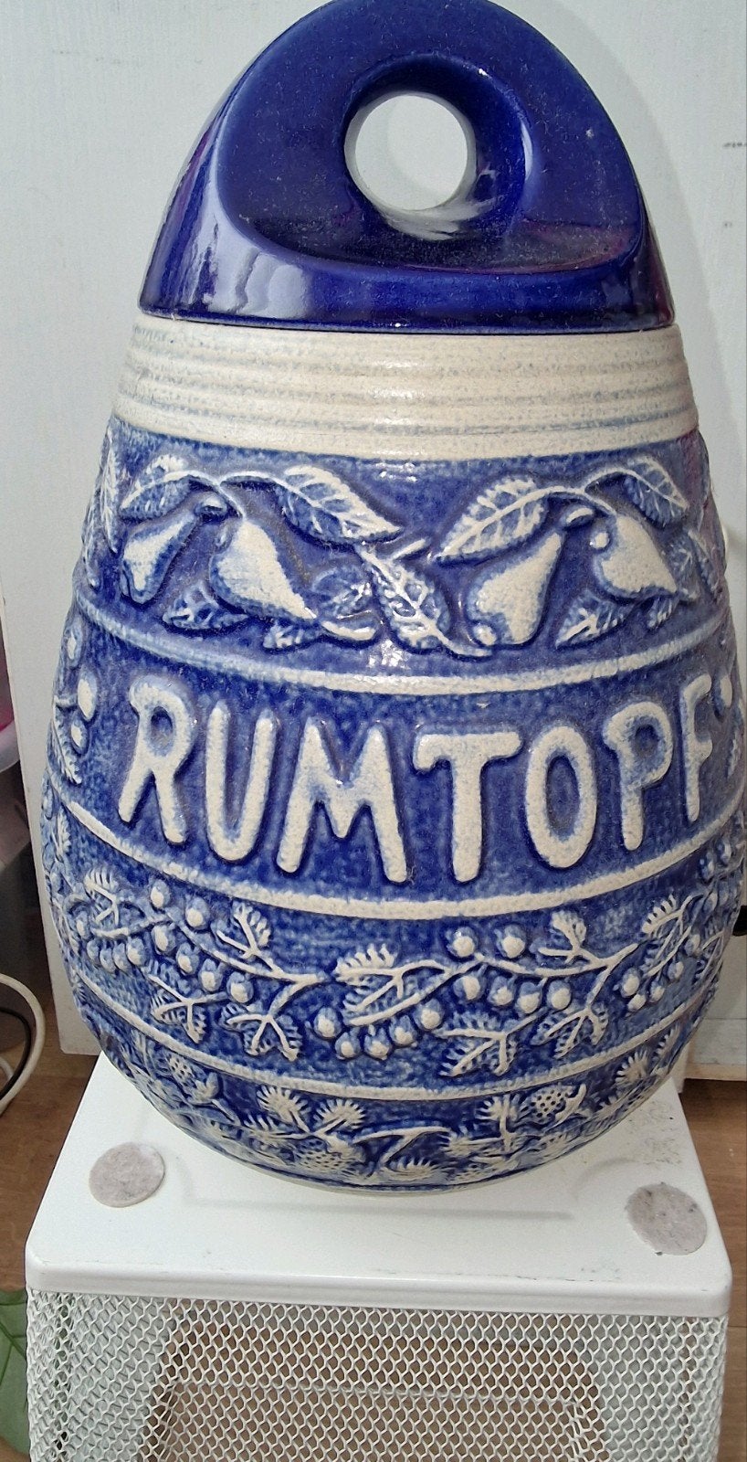 fraai gedecoreerde Vintage Jasba Rumtopf met deksel – West G, Ophalen, Zo goed als nieuw, Steen/keramiek, Overige merken