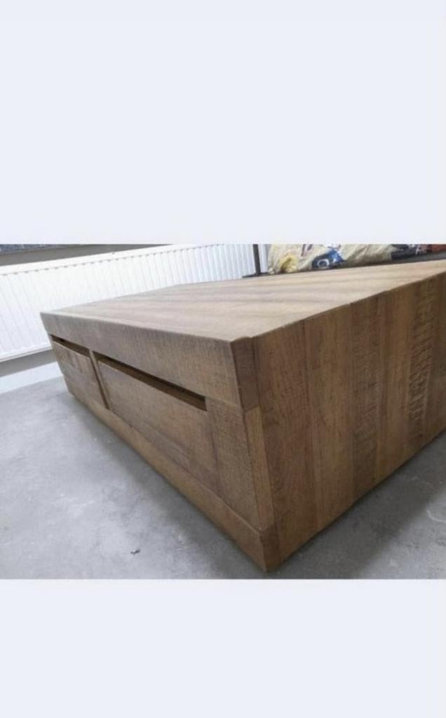 Salontafel echt eiken boomstamtafel, Ophalen, Gebruikt, 100 tot 150 cm, Eikenhout