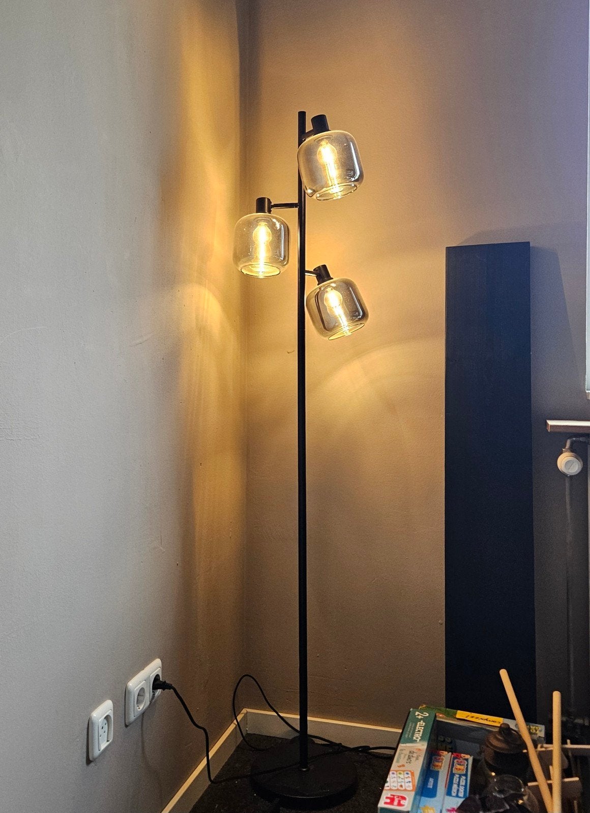 Vloerlamp Zusanna Zwart Glas, Ophalen, E14 (klein), Zo goed als nieuw, Glas