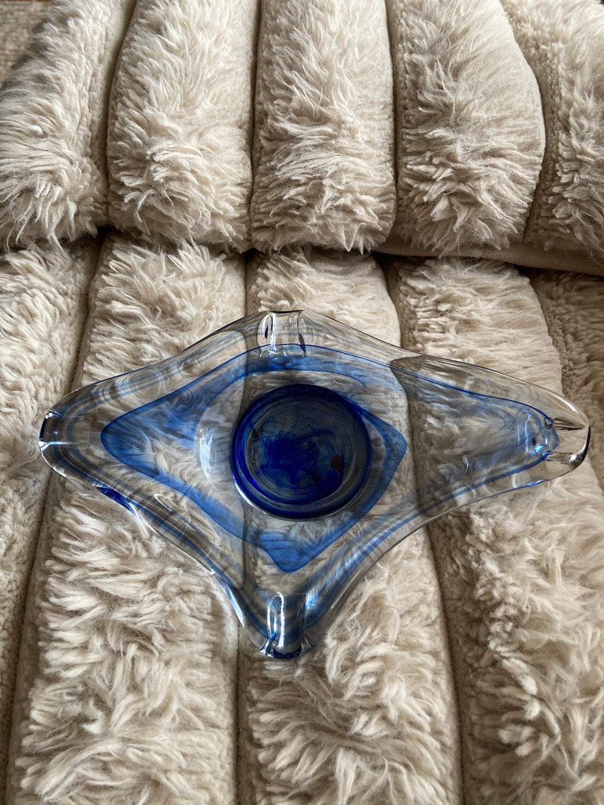 Blauwe Vintage murano glas asbak, Ophalen, Zo goed als nieuw