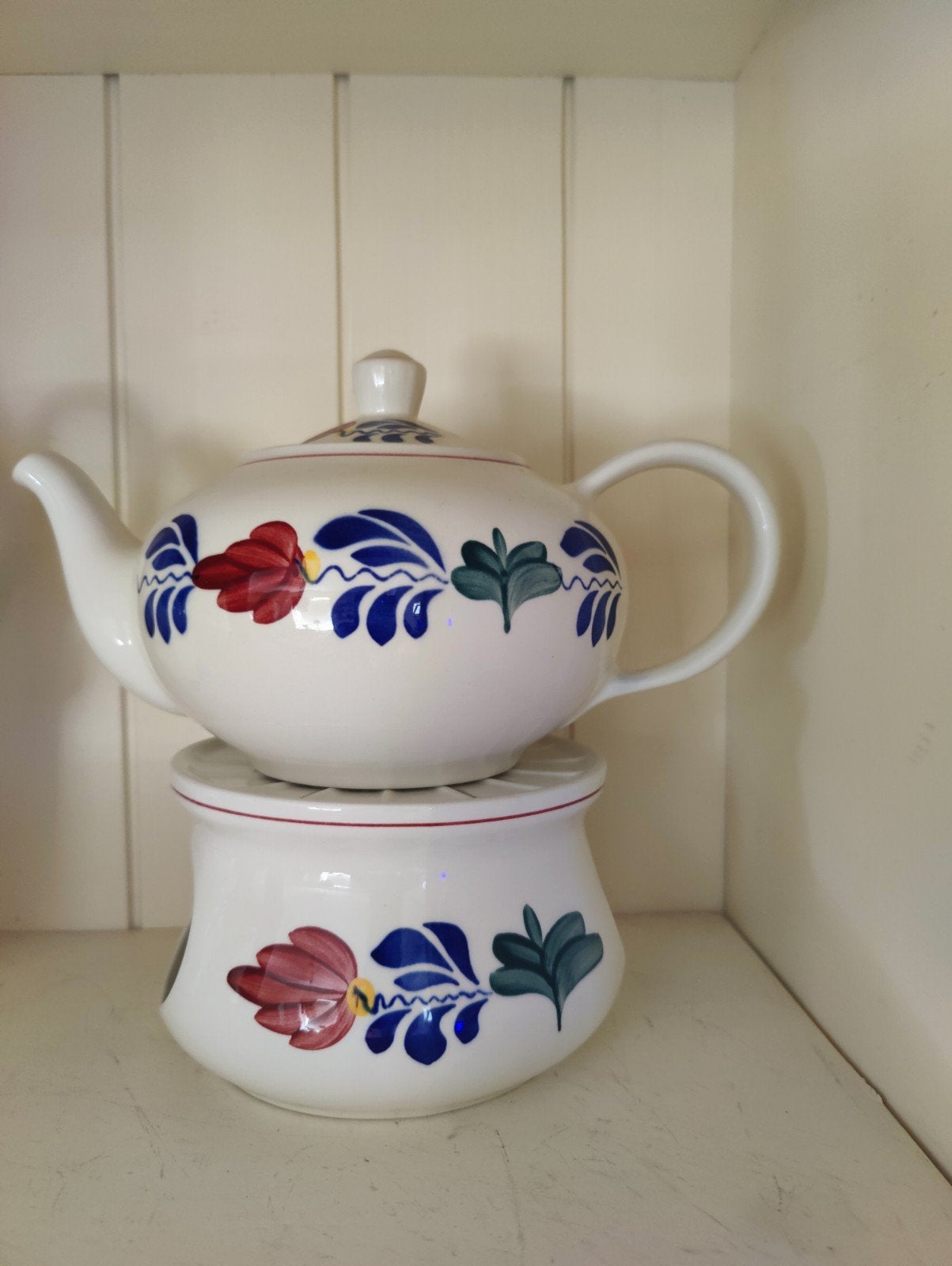 Boerenbont theepot met theelicht, Ophalen of Verzenden